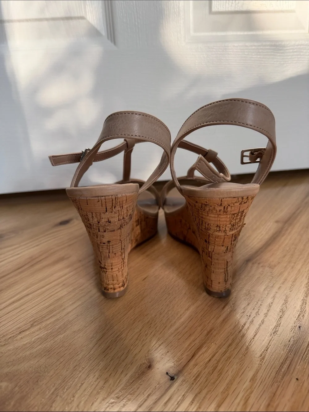Charles By Charles David Neutral Tan Cork Wedge Sandals